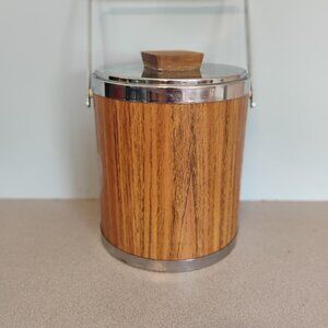 Kromex Vintage Wood Grain and Chrome Ice Bucket
